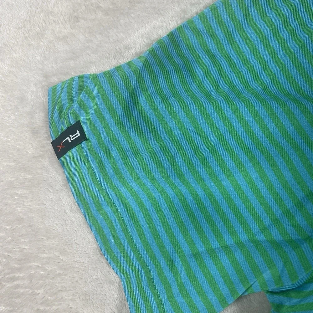 RLX Ralph Lauren Polo Shirt Mens Large Blue/Green Stripe Golf Stretch Wicking